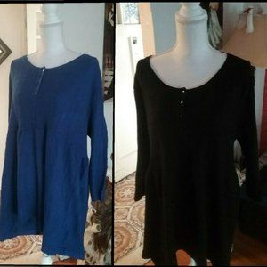2 LIV-On Women's Tunic Sweaters Plus Size Royal Blue Black 3/4 Sleeve - NwT